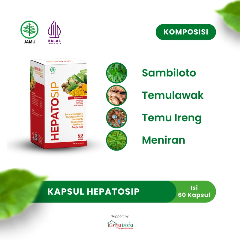 Product image Griya Herba - Hepatosip Obat Herbal Membantu Memelihara Kesehatan Fungsi Hati Hepatitis Halal BPOM 60 Kapsul Original