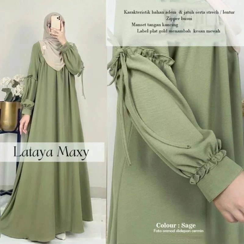 Product image MEQA DAILY - MEGA DAILY - Lataya Dress Gamis Wanita Bahan Hyget Super Hijau Sage