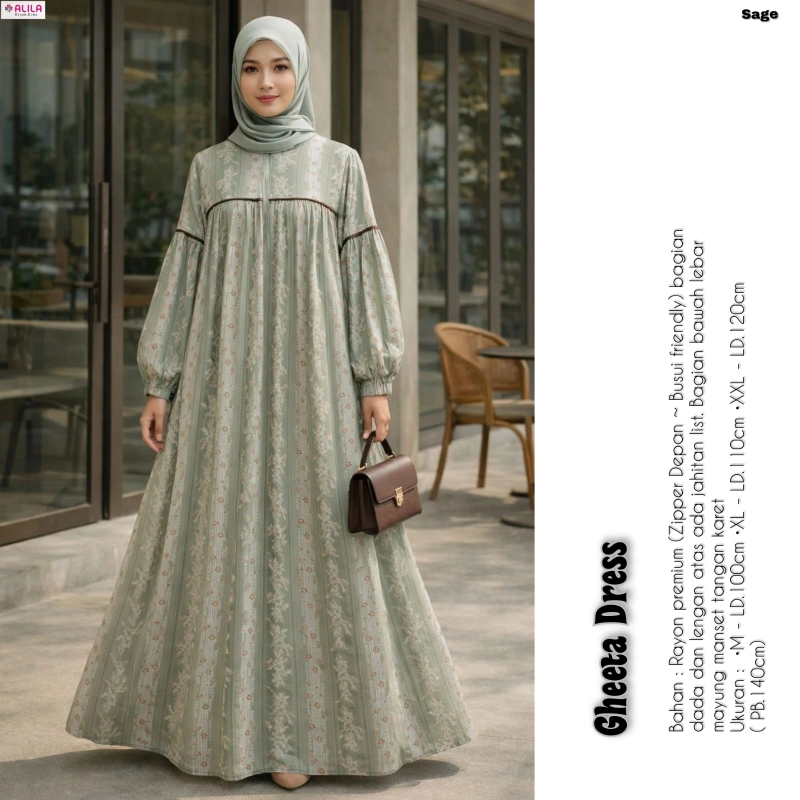 Product image Griya Busanaku Solo - Gheeta gamis wanita muslimah bahan rayon premium M (LD 100cm) Sage