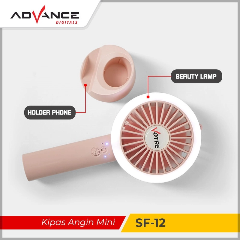 Product image Advance Digitals Indonesia - Kipas Angin Mini Portable Votre SF-12 / SF12 + Lampu LED Advance - Pink