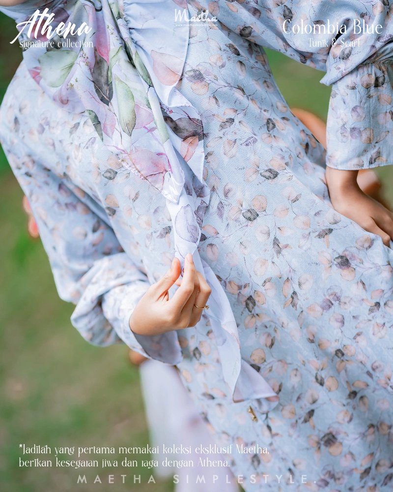 Product image Tunik Wanita Muslim Motif Print Pattern Athena Series XS Colombia Blue