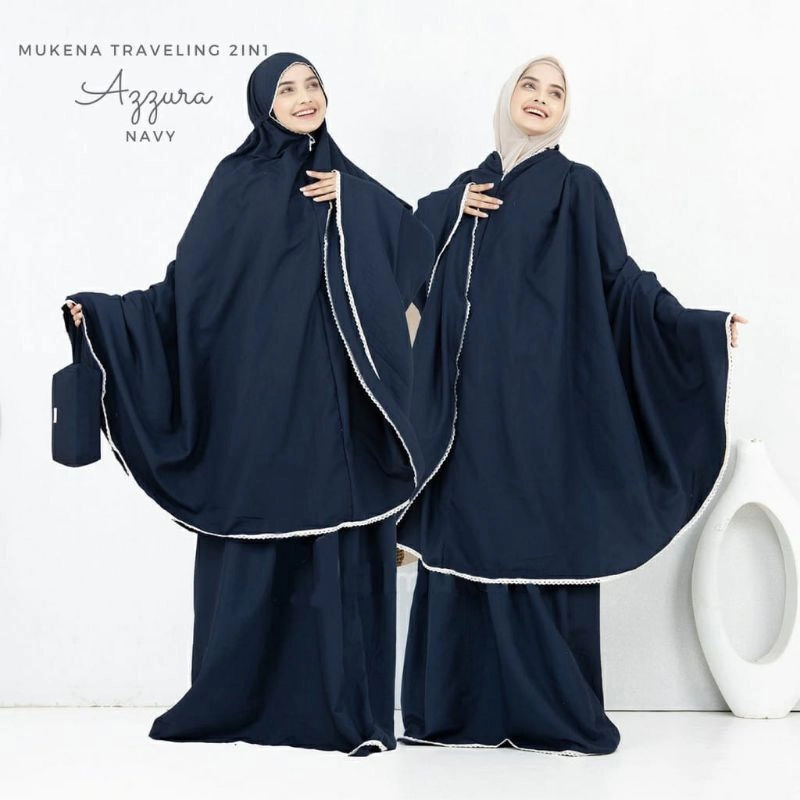Product image BELI 2 GRATIS 1 Mukena Katun Dewasa 2 in 1 Travelling Azzura 2 in 1 navy