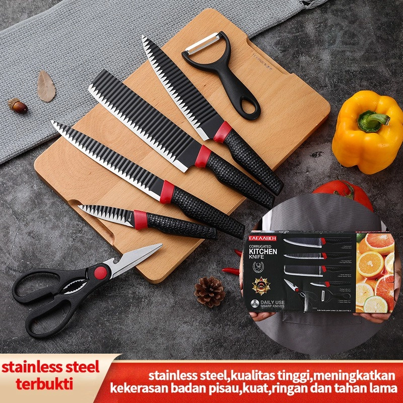 Product image Rumahkita - Pisau set 6 Stainless hitam /Pisau set 6 Black Knife Set/Pisau set gerigi 1 SET HITAM