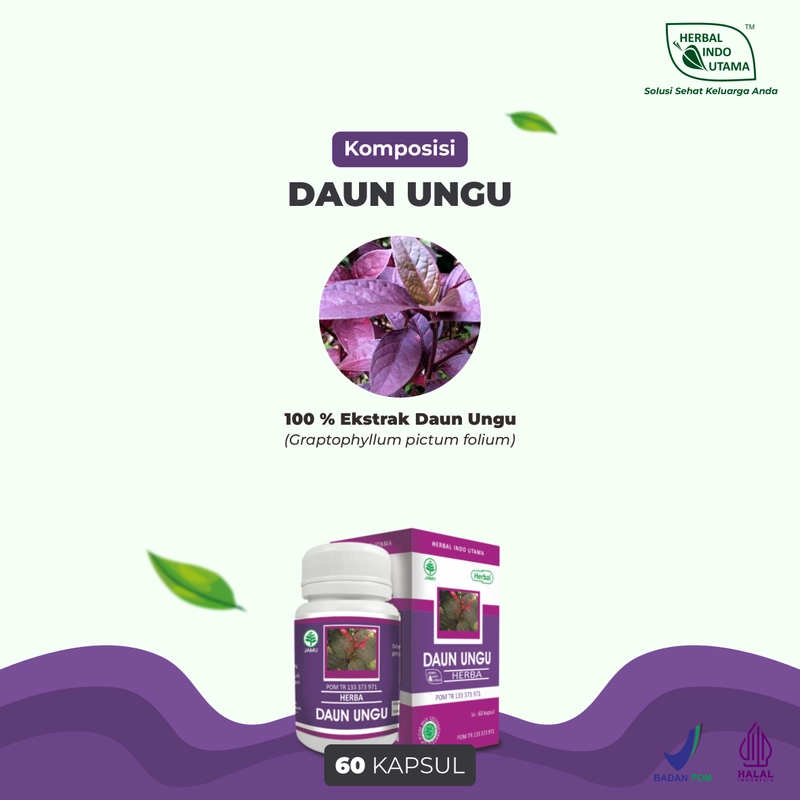 Product image Herbal Indo Utama - DAUN UNGU Obat Wasir Ambeien Herbal Indo Utama isi 60 Kaps 1 Botol 60 Kapsul DAUN UNGU