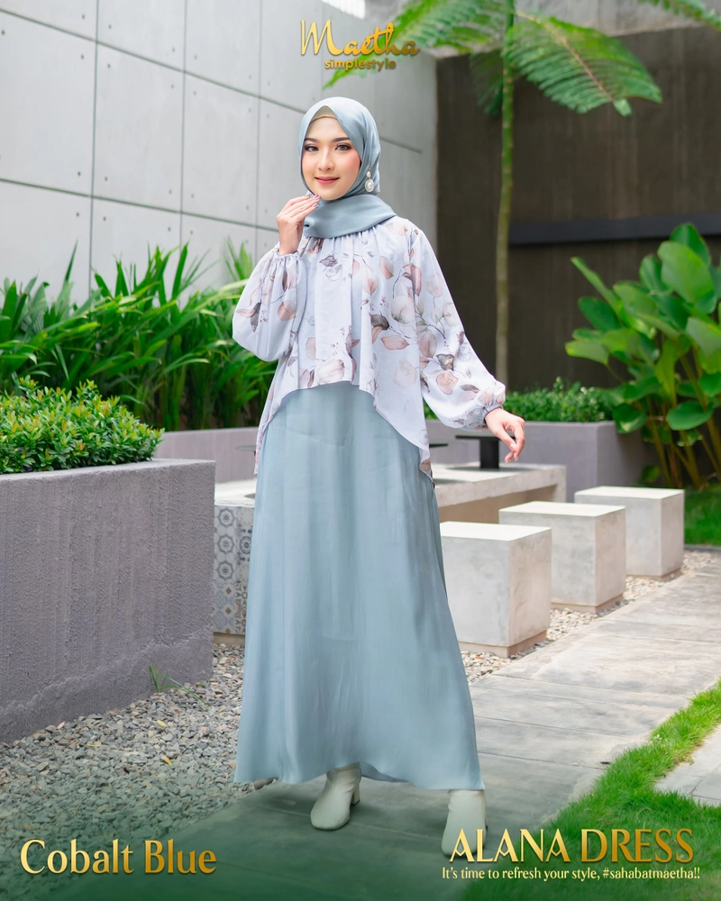 Product image Dress Gamis Motif Set Inner Outer 2 in 1 Alana Series XS Cobalt Blue