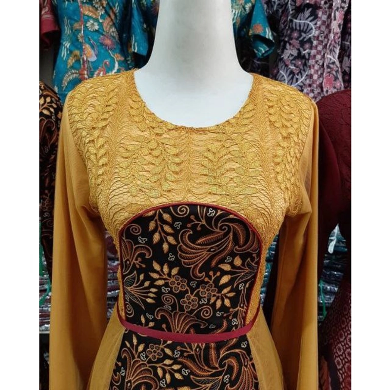 Product image Gamis Batik Tiara Couple Gamis Kondangan Dress Brukat Muslim - Tiga Varian Warna Kemeja Saja Size M Mustard