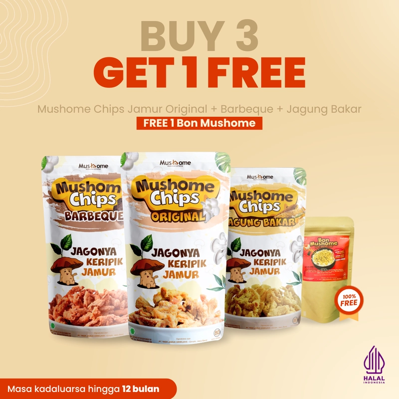 Product image Mushome Official - Beli 3 Keripik Jamur Free 1 Bon Salted Egg 80g Original