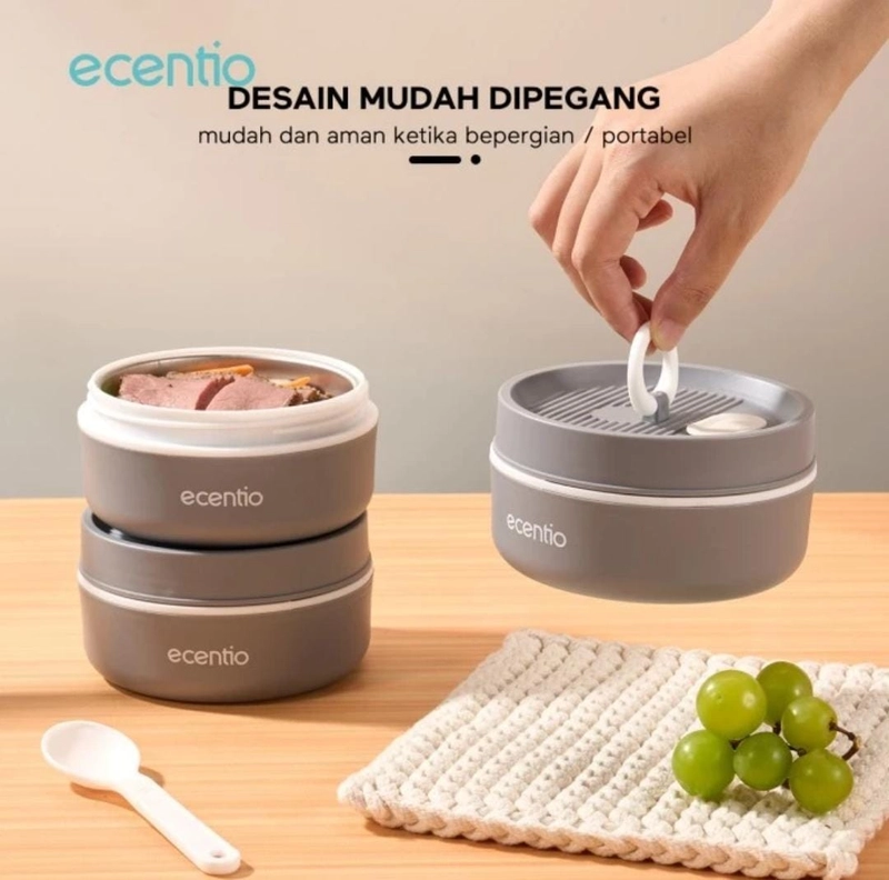 Product image Rizki Electronics - Ecentio 3pcs Kotak Makan Stainless Steel Bulat 1 pcs kotak makan Grey