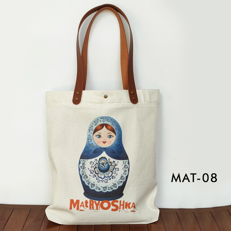 Product image Totebag Canvas Souvenir Rusia Tas Oleh oleh Matryoshka MAT-08 40 x 36 x 5 cm Cream