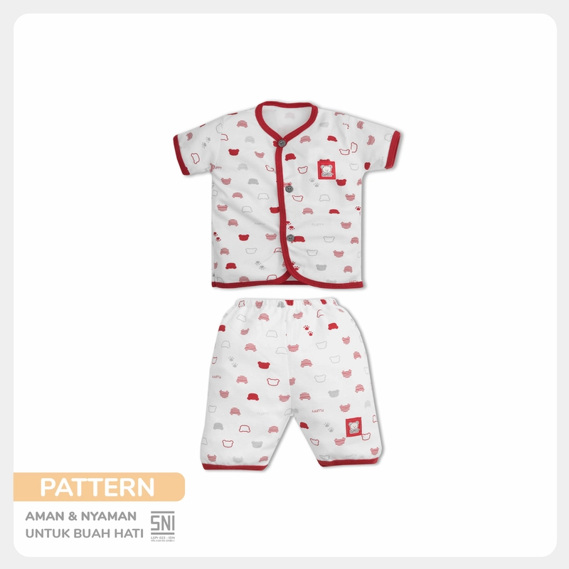 Product image FLUFFY - FLUFFY Setelan Baju Pendek Pendek BOLD (Isi 3Psng) SBD3SB RED SML S (3-6BLN) 5-7KG SBD3SB-RED-S