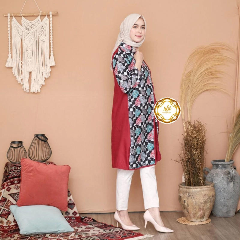 Product image Batik Dianara Tunik Best Seller Original Katun High Quality Kombinasi Balotelli XL Merah