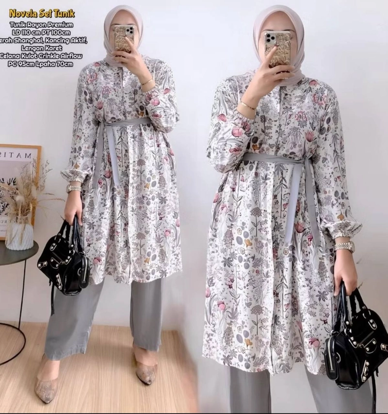 Product image Kois Batik - Setelan Set Novela Kekinian Cantik Modis Sangat Nyaman Dipakai Best seller Allsize 110cm Abu
