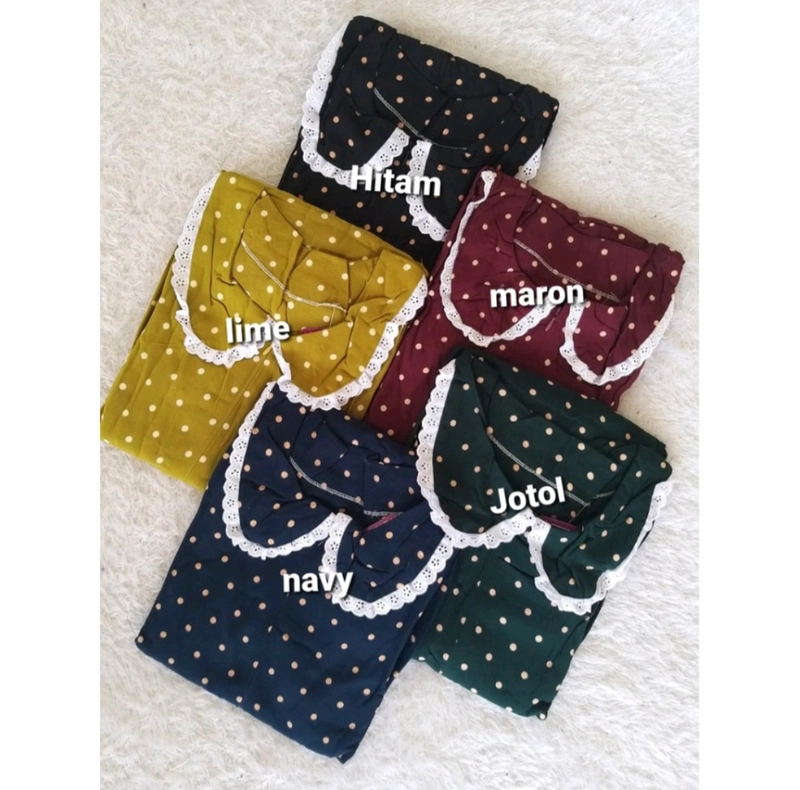 Product image Fisky Collection - Gamis Pinkan Poky Rayon Motif Polka All Size Hijau Botol