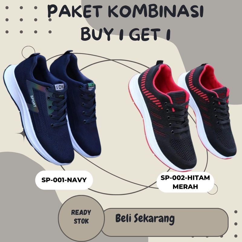 Product image LUXIA - Paket Kombinasi Buy 1 Get 1 Sepatu Kets Sneakers Pria Series SP-001 & SP-002 43 HITAM MERAH & NAVY