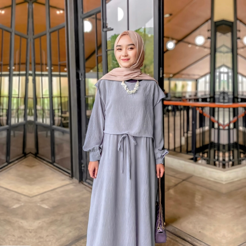 Product image [CUCI GUDANG] Baju Gamis Fedora Dress Rompi (Premium Quality) All size fit to XL Abu