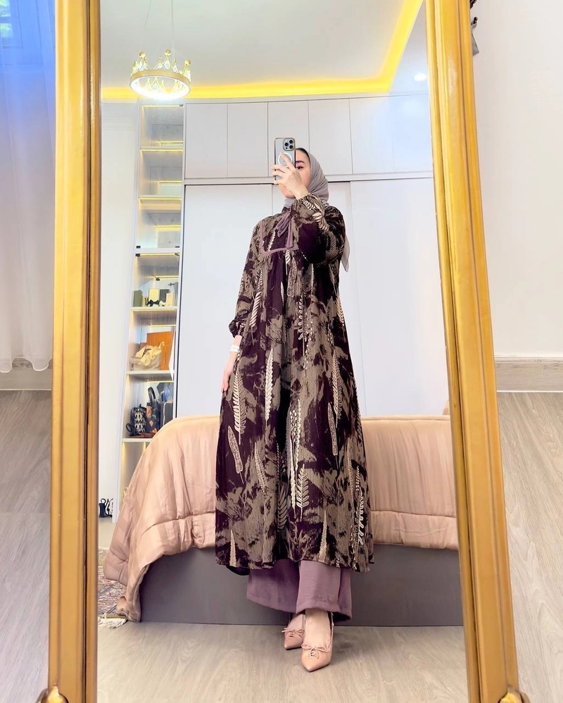 Product image Khisna collection - Setlong tunik Vega motif baru dan Busui bagus banget untuk seragam Allsize Coklat