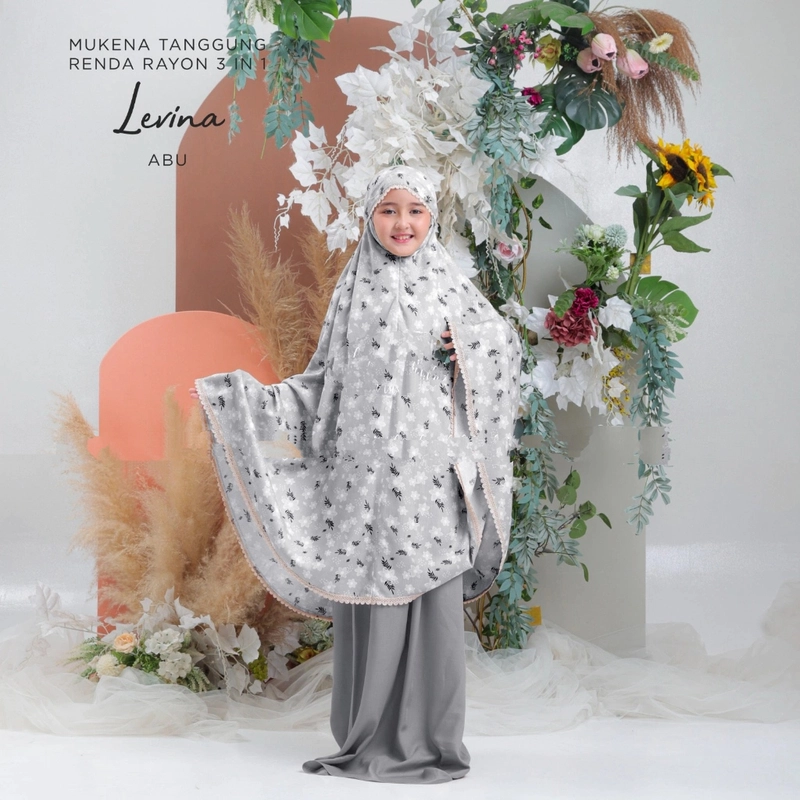 Product image qayd - Mukena Levina Anak Tanggung Renda 3in1 Bahan Rayon Janger Resleting Abu Abu Coksu Hitam Hijau Semen Anak Tanggung Abu Abu