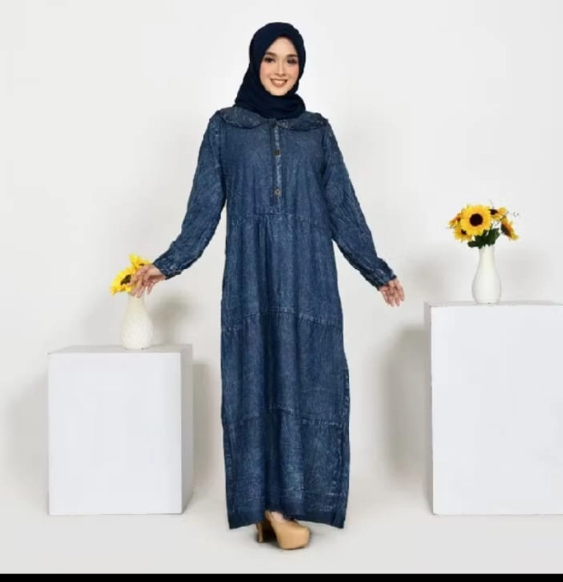 Product image mbm store - Gamis Jeans Wash Umpak allsize Blue Jeans
