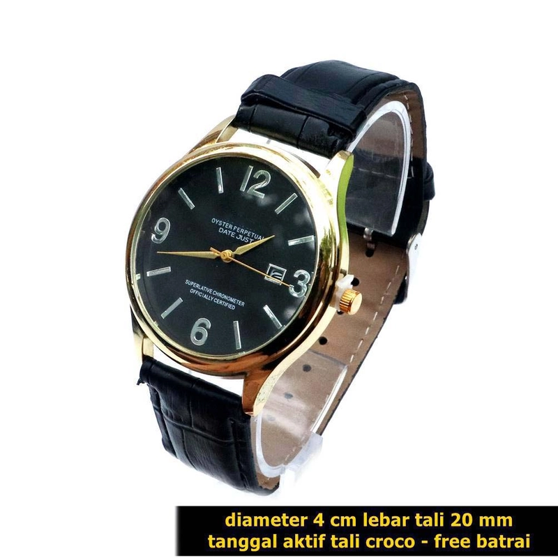 Product image Lanc Fashion - Jam Cowo Tanggal Oysterdate Leather Croco WARNA TALI BLACK