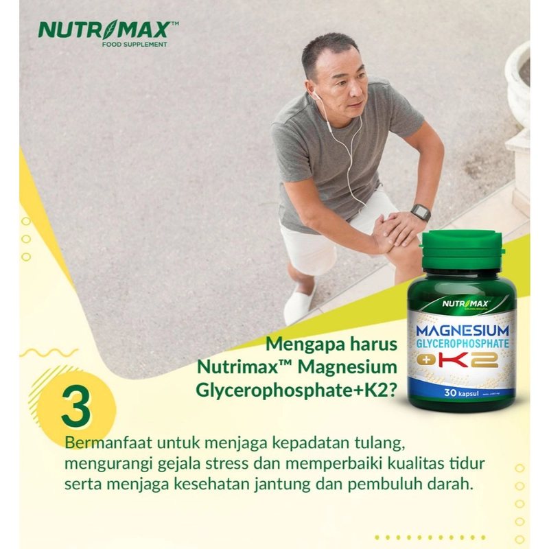 Product image Nutrimax - Nutrimax Vitamin Magnesium Glycerophosphate + K2 Suplementasi Magnesium Dan Vitamin K2 150 gram isi