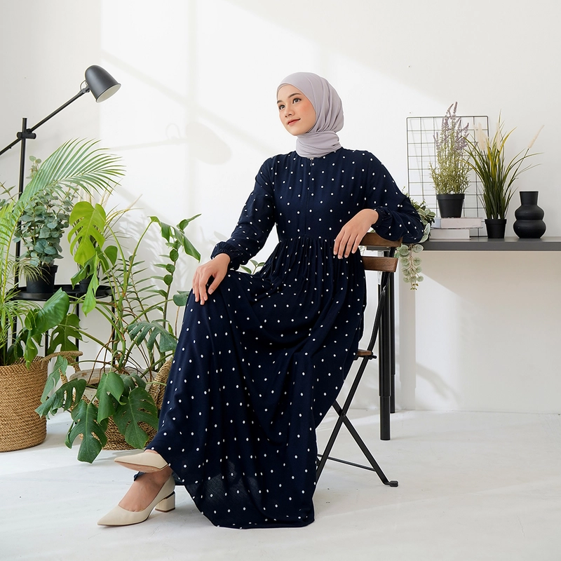 Product image Lusianasae - Yasmin dress Syari Muslimah warna NAVY bahan Rayon Viscose Premium Busui Friendly S NAVY