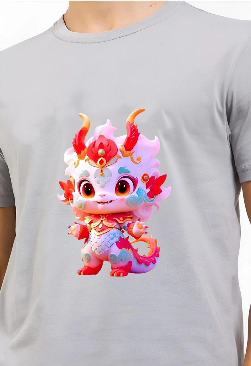 Product image astro - Kaos Pria Gambar 3Dimensi Naga Merah Pink Muda M ABU