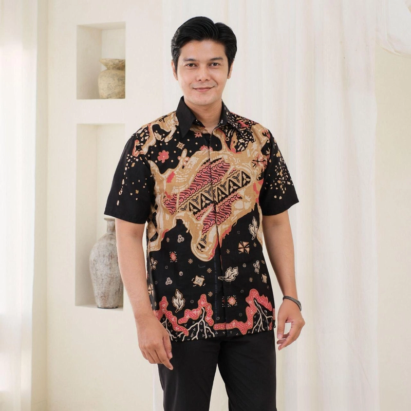 Product image Kois Batik - Atasan Batik Coupel Modern Blouse Wanita Dan Hem Pria Kekinian Motif azzura hitam M Hem azzura hitam