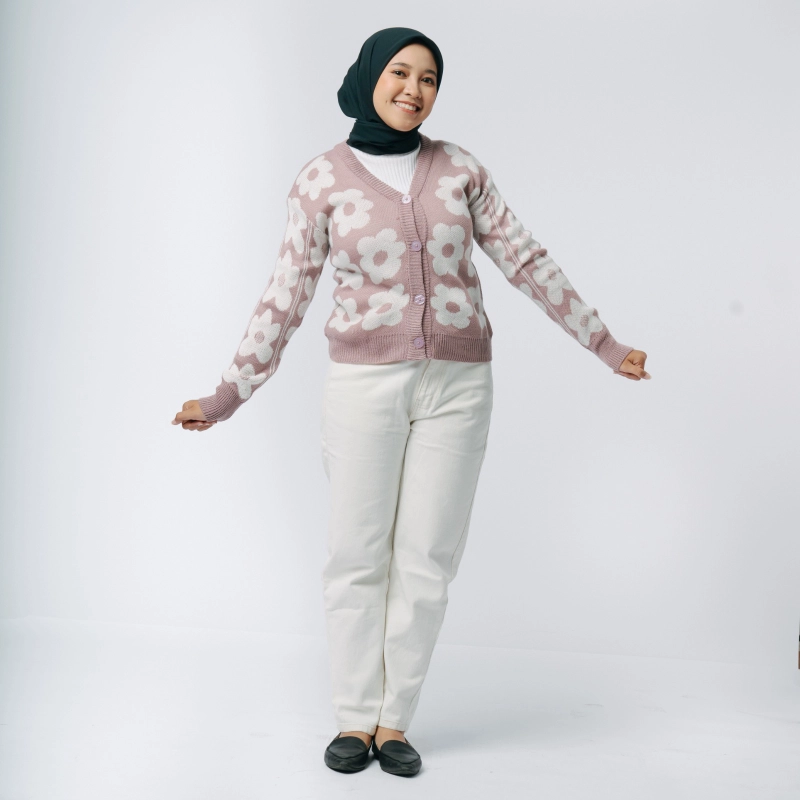 Product image MKY Clothing - BLUS RAJUT KERAH MOTIF BUNGA One Size Ungu