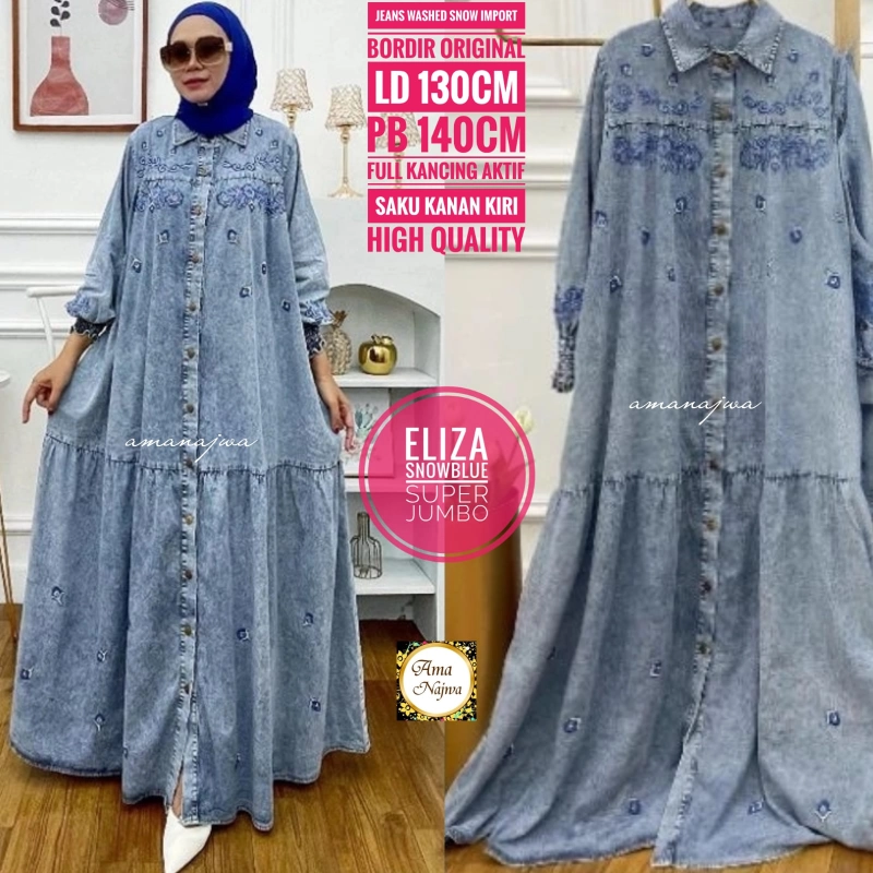Product image Griya Busanaku Solo - Eliza gamis jeans size jumbo LD 130cm Snowblue