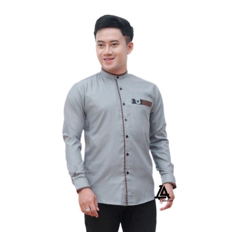 Product image Batik Alfin - Baju koko pria dewasa polos seriess terbaru koko model terbaru bagus banget M Koko abu