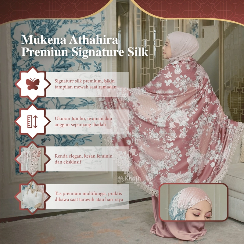 Product image KhadijahLabel Mukena Dewasa Jumbo Premium Signature Silk Renda Mewah Terbaru Athahira Edisi Lebaran Jumbo Creamy Blossom