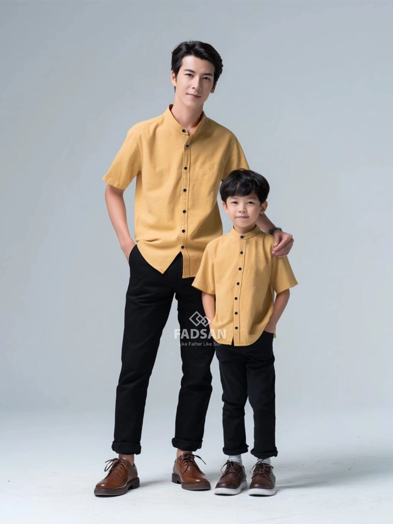 Product image FADSAN - Kemeja Semi Formal Couple Ayah dan Anak Lenan Pendek Warna Yellow -Tufy Series SIZE BAYI NO.1 TUFY YELLOW