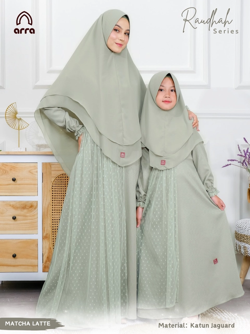 Product image Arra - [PO] Baju Sarimbit Raudhah Matcha S Khimar Anak