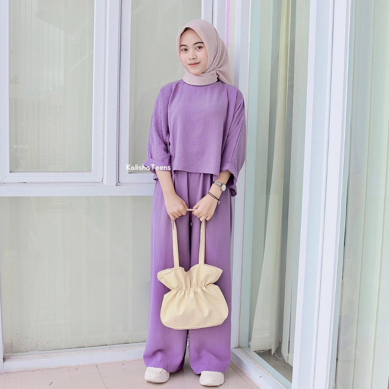 Product image Kalisha official - Oneset Croptop Cringkle Wanita Polos 500 Lavender