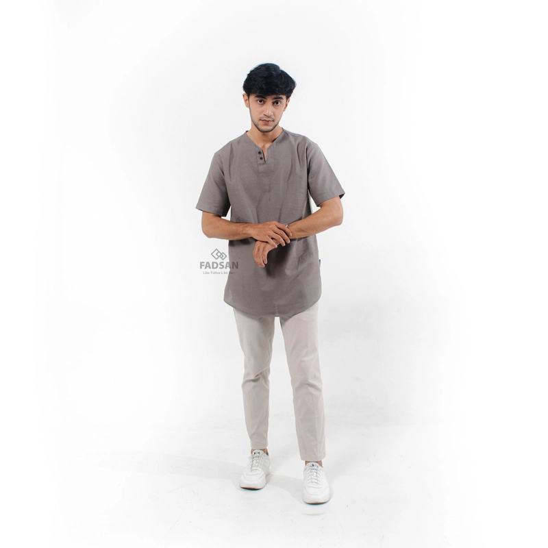 Product image FADSAN - Koko Ayah dan Anak Lengan Pendek Bahan Katun Linen Warna Grey - Mono Series SIZE ANAK XS MONO GREY