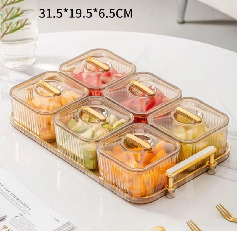 Product image Rizki Electronics - Dejavu Toples Lebaran Set Dengan Nampan HSB663 6 kotak plus nampan Gold