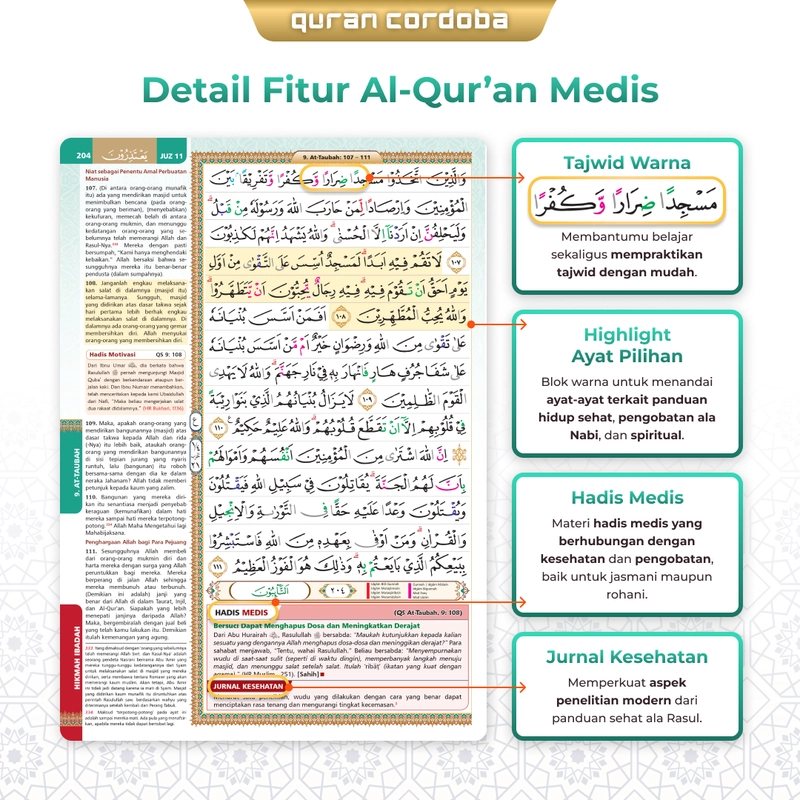 Product image Cordoba - Cordoba Al Quran Medis A4 Besar - Al Quran Terjemah Lengkap dengan Hadis Medis dan Jurnal Kesehatan A4 Random