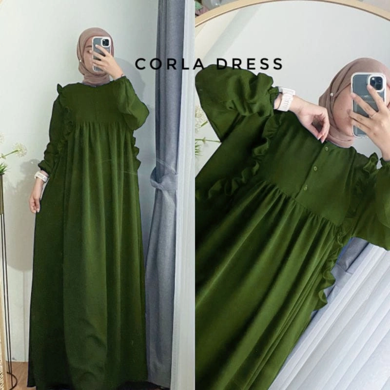 Product image MEQA DAILY - Gamis Alisia Corla Dress Wanita Allsize Hijau Army