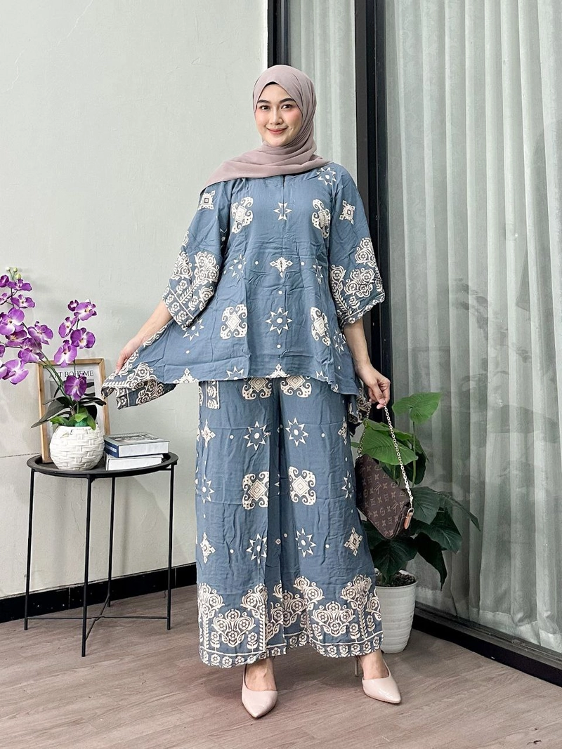 Product image Batik Alfin - Setelan wanita one set waka herlina bahan rayon premium nyaman di pakai Allsize Herlina abu