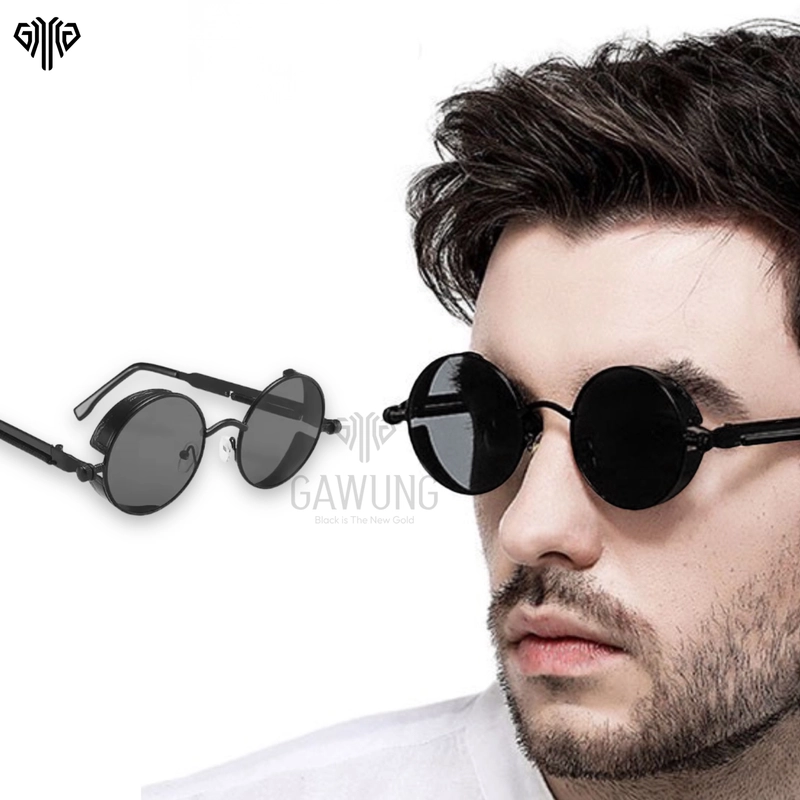 Product image GAWUNG - Kacamata Hitam Vintage Retro Bulat lingkar Wanita Pria KKVRBH dewasa hitam