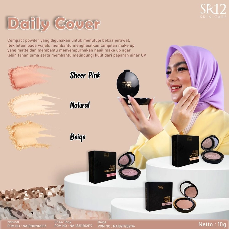 Product image Bedak Daily Cover SR12 Bedak Ringan Plus Foundation dan SPF Cocok untuk Kulit Berjerawat Bedak Padat Natural 10 gr