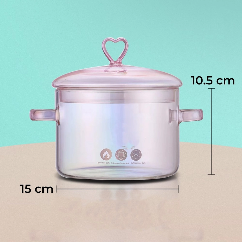 Product image RUMAH RAYA - (PO) Panci Kaca Cooking Pot Tahan Panas - TH-15 15 cm Pink