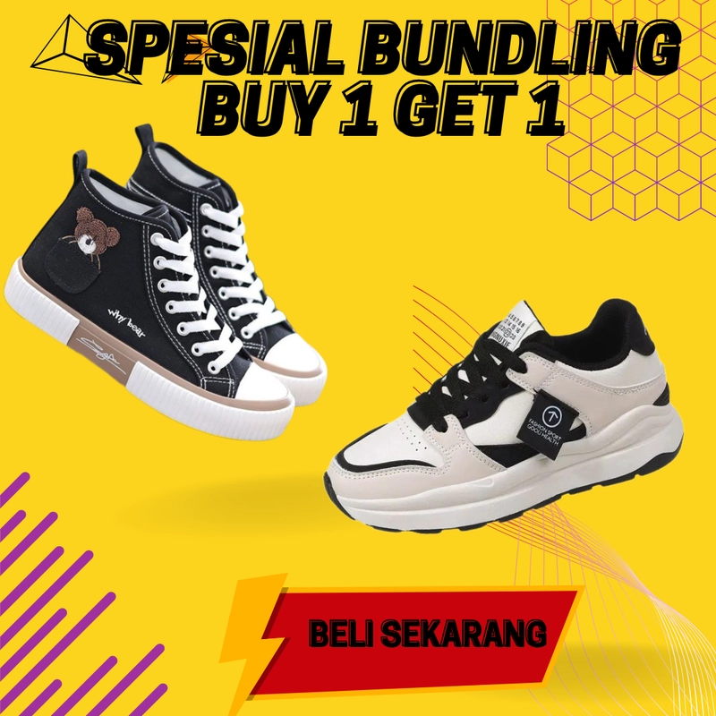 Product image LUXIA - Promo Buy 1 Get 1 Sepatu Kets Sneakers Wanita LWB-01 & LGM-217 41 HITAM & HITAM