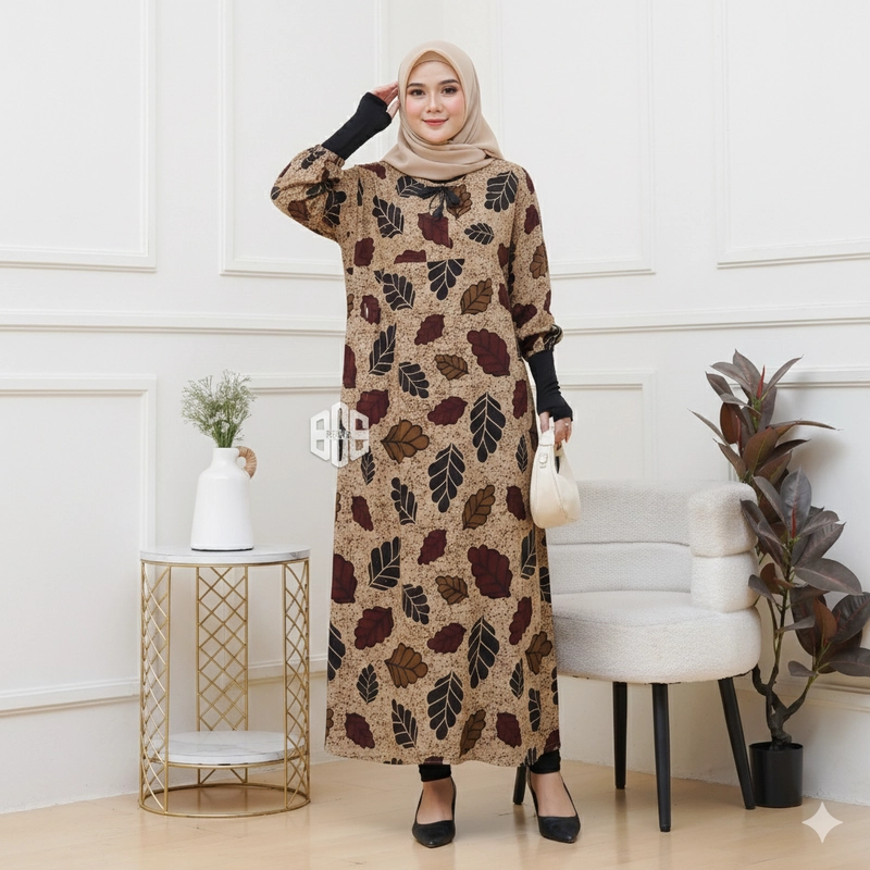 Product image Disya.id - Dress Gamis Wanita Bahan Rayon Resleting Depan Full Jati LD 120cm Maroon