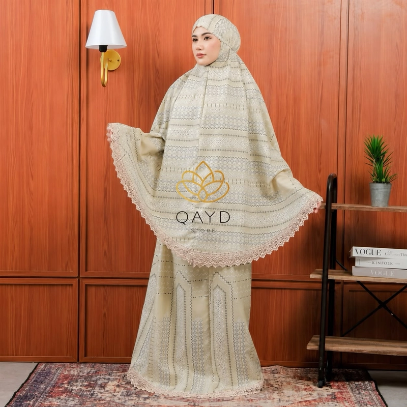 Product image qaydstoreid - BELI 1 GRATIS 1 MUKENA 2IN1 KATUN MOTIF AMINAH RENDA PREMIUM All Size Sage