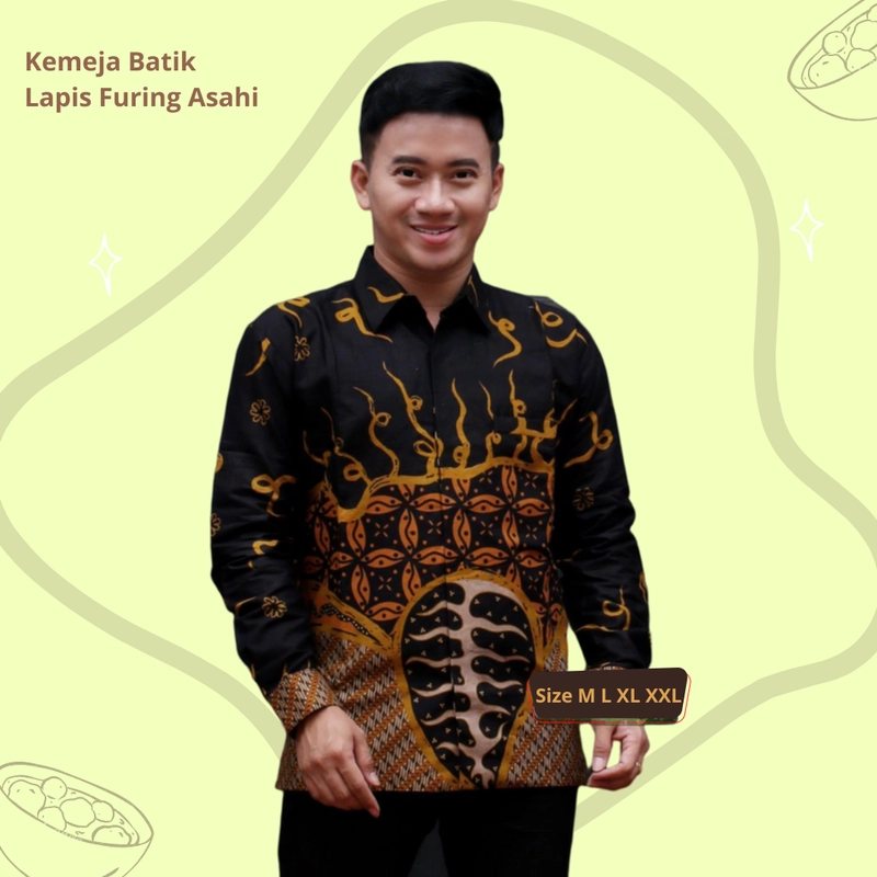 Product image Rambe Batik Indonesia - Batik Kemeja Berlapis Furing KBF06 Kemeja Batik Lengan Panjang Bahan Katun ORI Berlapis Furing Asahi Size M Motif A