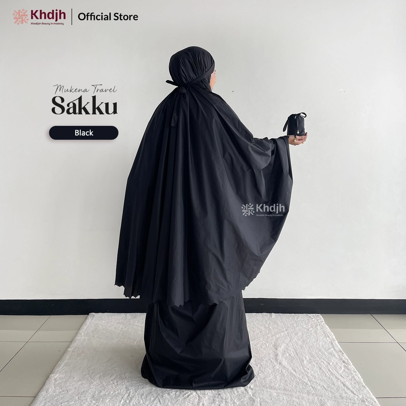 KhadijahLabel - Mukena Travel Mini Mukena Dewasa 3 in 1 Mukena Parasut Sakku Jumbo Black