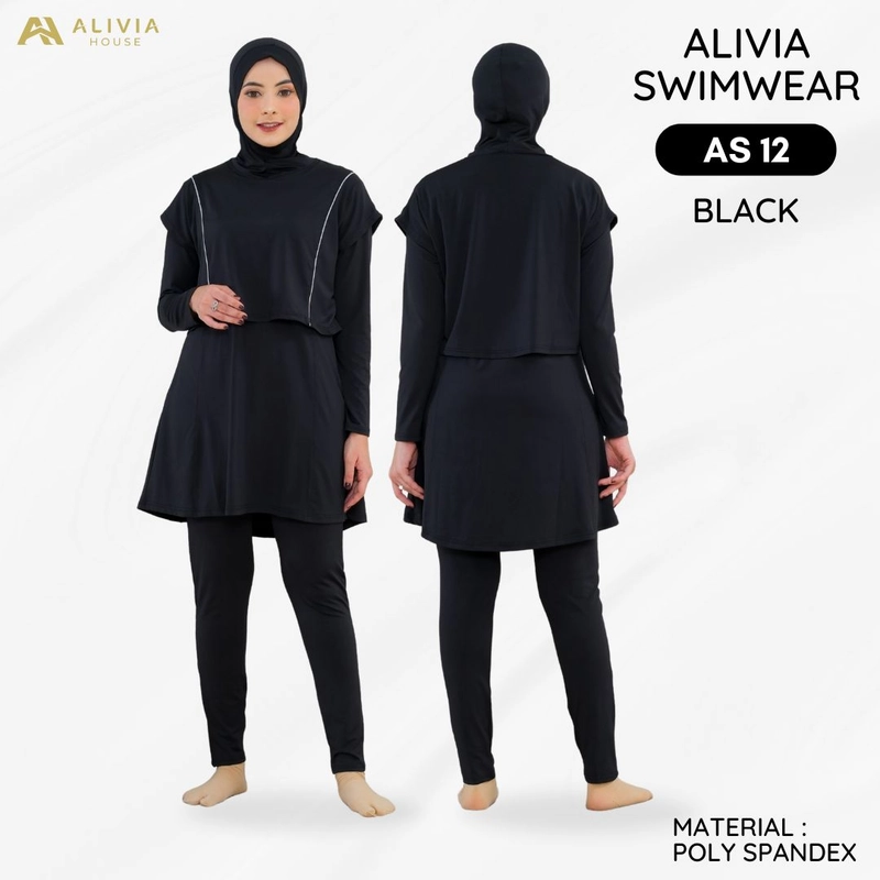 Product image Alivia House - Alivia Swimwear AS 12 - Baju renang muslimah syari Poly Spandex dewasa wanita muslimj XL Black