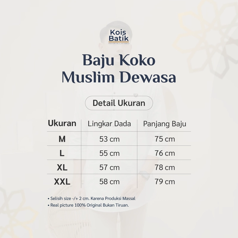 Product image Kois Batik - Baju koko muslim dewasa warna putih lengan 3per4 bagus banget M Putih