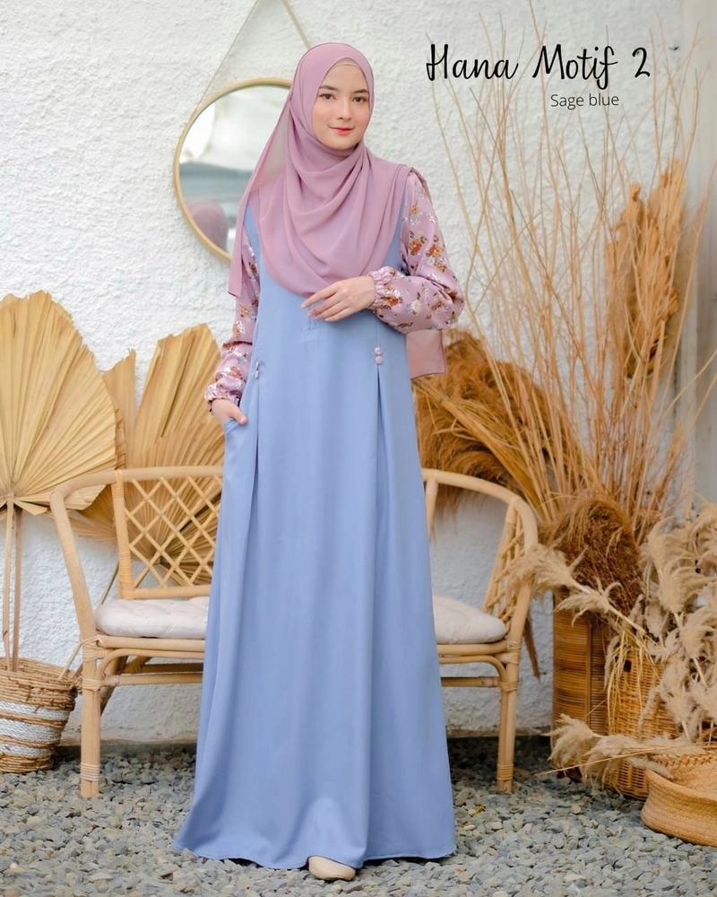 Product image AIZANA MOSLEM FASHION - Gamis terbaru simpel elegan dan syari SAE HANA-AZALEA M Hana Motif 2 Sage Blue